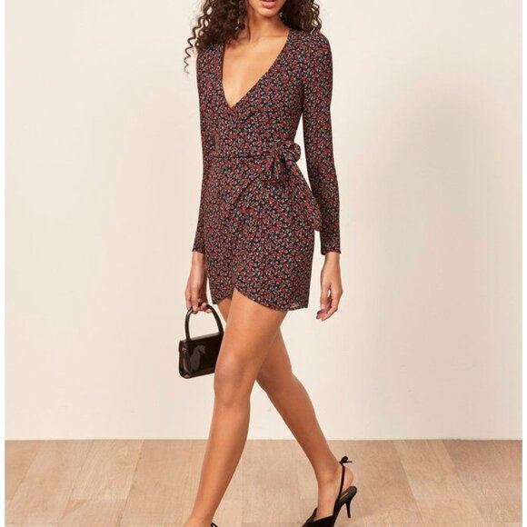 Reformation Brooke Rose Print Wrap Mini Dress M - Picture 1 of 7